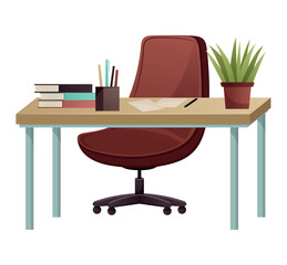 Poster - Image of office furniture. The image shows a desk with a colorful cartoon design that combines creativity and functionality on a white background. Vector illustration.
