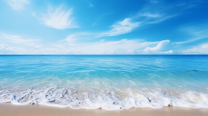 Wall Mural - Summer background, tropical sea shore with beautiful blue water and sunny day. Copy space.