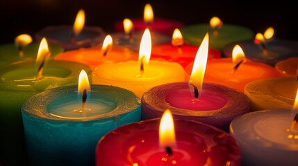 Poster - Colorful candles on dark background. Shallow depth of field