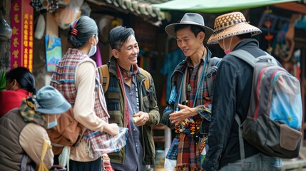 Tourists engaging with the local population.