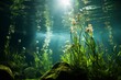 An underwater view of aquatic plants thriving in a clear pond, a testament to the benefits of effective water monitoring