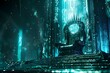Glowing Cyber Throne in Fantasy Palace: A Symbol of Technological Nobility