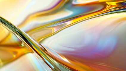 Poster - closeup of curved glass, with iridescent reflections on a white background generative ai