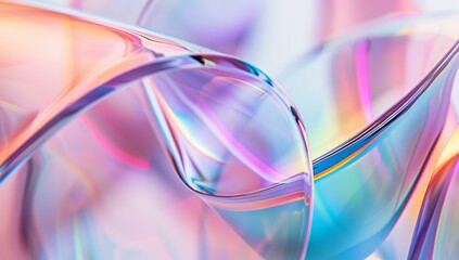 Poster - macro shot of curved glass on a white background, with iridescent colors in a gradient effect from l