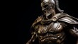 Sculpture portrays warrior in battle heat fierce detailed in armor