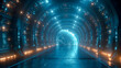 Futuristic corridor with glowing lights, 3d rendering toned image