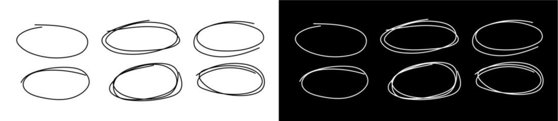 Leinwandbilder - Hand drawn ellipse line sketch set. Doodle line ellipse frames for message or note. Sketch border. 