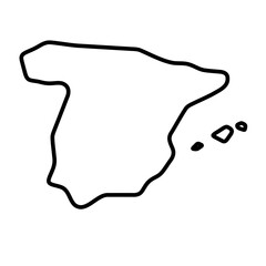 Sticker - Spain country simplified map. Thick black outline contour. Simple vector icon