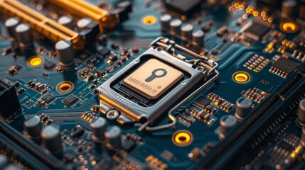 Poster - cybersecurity service concept of computer motherboard and safety lock with login and connecting veri