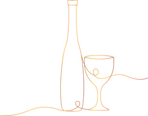 wine bottle and glass line art style illustration vector eps 10