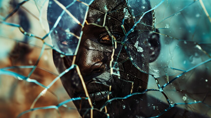 Wall Mural - One black man is desperate in a dramatic depiction. A person is overloaded with problems and worries. Concerned anxious emotions of african american man