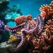 tiny colorful cute octopus in the coral reef