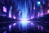 Fototapeta Przestrzenne - Neon lit abstract cyberpunk backdrop exuding a high tech and dynamic ambiance