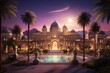 Traditional Arabian architecture and palm trees for Mawlid celebration