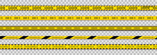 Caution, Set Of Yellow Warning Tapes. Abstract Warning Lines For Police, Accidents, Covid. Collection Of Vector Danger Tapes.