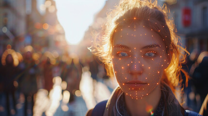 Poster - Woman With Glowing Lights on Face