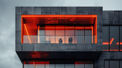 Dark and red style modern minimalist style apartment, office, building exterior design.
