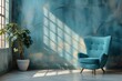 Cozy Corner with Stylish Blue Chair Illuminated by Natural Light.