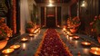 Diwali candle decorations of the home entrance. Modern house decor.