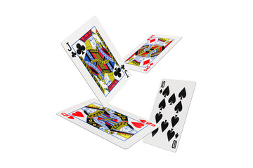 Falling playing cards on transparent background