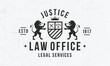 Lawyer crest logo. Lawyer logo with heraldic Lions and grain texture. Logo, Poster for Law business. Vector illustration