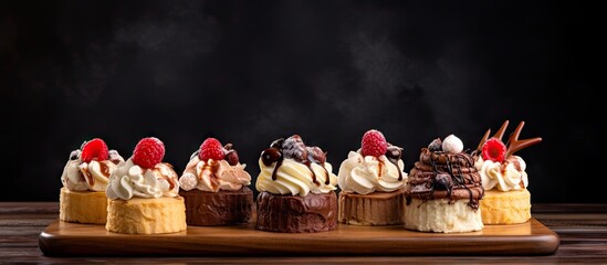 Wall Mural - A Variety of Desserts on a Wooden Tray