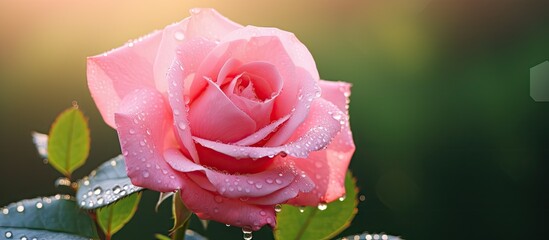 Poster - Pink rose covered in rain droplets