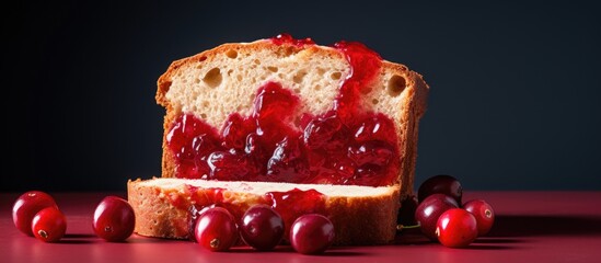 Poster - Loaf of bread with cranberry sauce close-up