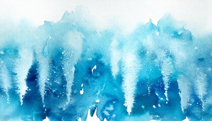 Wall Mural - blue winter watercolor ombre leaks and splashes texture on white watercolor paper background painted ice frost and water