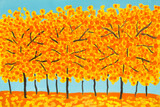 Fototapeta Do akwarium - Yellow-orange autumn trees acrylic painting
