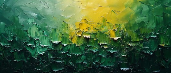 Wall Mural - Painting with oil on canvas. Green and yellow texture. Fragment of artwork. Spots of oil paint. Brushstrokes of paint. Modern art. Contemporary art.