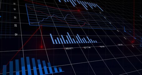 Poster - Animation of digital data processing over grid on black background