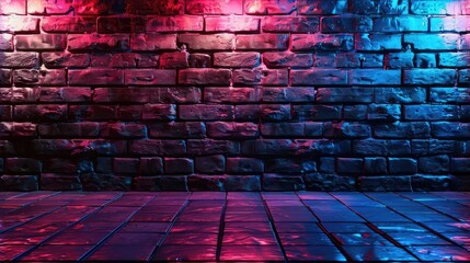 a vibrant party atmosphere with dynamic red and blue lighting effects casting playful hues on a rustic brick wall, perfect for product display or placement., SEAMLESS PATTERN