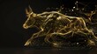 A running Golden Bull on a black background 