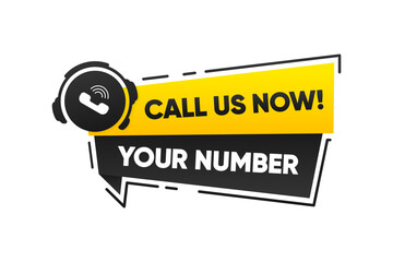 Poster - Call US Now button. Template for communication with support. Phone number in website header. Conspicuous sticker with phone number. Vector illustration.