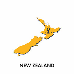 Wall Mural - New Zealand map with location PIN isolated on white background, Concept of explore, and travel vector illustration design