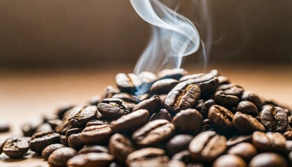 Canvas Print - coffee bean indulgence close up view of dark roasted arabica beans creating tasty and aromatic morning beverage with steam and rich flavor on brown background