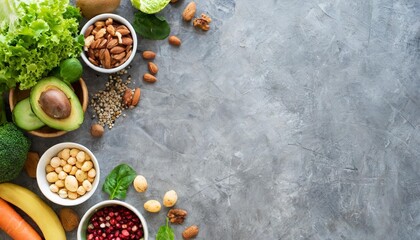 Poster - a selection of healthy foods on a gray concrete background ppt background