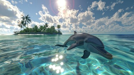 Wall Mural - Dolphin: Marine mammal, intelligent, likes to play in water, originating all over the world.