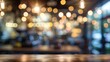 A coffee shop interior building with blur bokeh light background. AI generated image