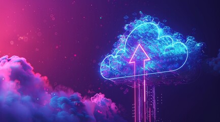 Poster - a futuristic cloud with an arrow pointing up, symbolizing the upward trend of digital transformation