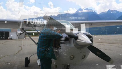Poster - Animation of digital data processing over caucasian male engineer and airplane
