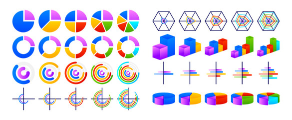 Poster - Charts Diagrams collection. Business data market elements. Data visualization elements, marketing charts and graphs. Business presentation. Vector illustration.