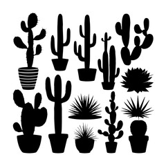 Wall Mural - flat design cactus silhouette collection