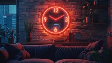 A smart, neon wall clock displaying time, weather, and personal reminders