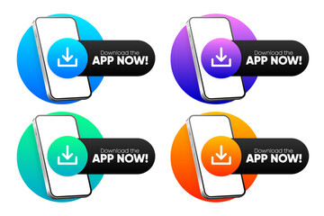 Poster - Download the App Now. Banner with smartphone in hand. Download Our App in online store. Ui design. Vector illustration.