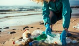 Fototapeta Uliczki - Volunteer Efforts in Ocean Beach Cleanup. Generative ai