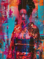 Wall Mural - A woman in a kimono is the main subject of the painting