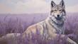 Lobo cinzento em um campo de lavanda - Papel de parede