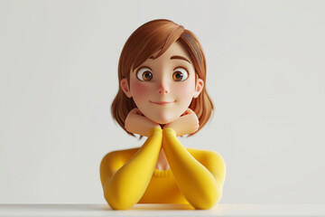 Poster - Think curious creating idea cartoon character young adult woman girl person portrait in in 3d style design on light background. Human people feelings expression concept